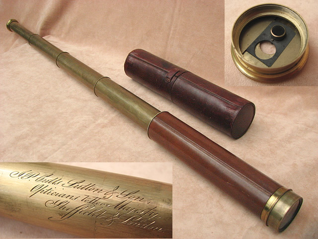 Mid 19th century 4 draw marine telescope with extra thick sun filter